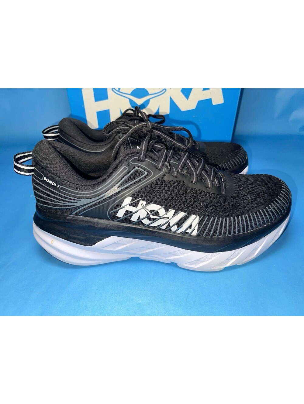 HOKA Bondi 7 Women’s Running Shoes Black White Size 8 BWHT 1110519 - Picture 3 of 7